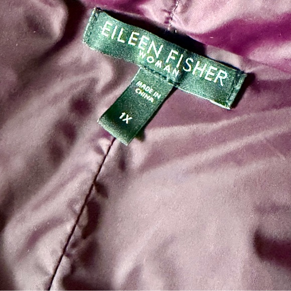 Eileen Fisher 80/20 Down Feather Puffer Coat Burgundy Plum  Snap Jacket - Picture 7 of 9